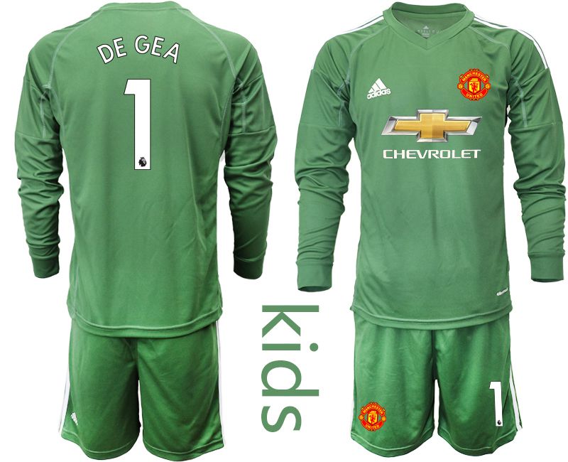 Youth 2020-2021 club Manchester United army green long sleeve goalkeeper #1 Soccer Jerseys->manchester united jersey->Soccer Club Jersey